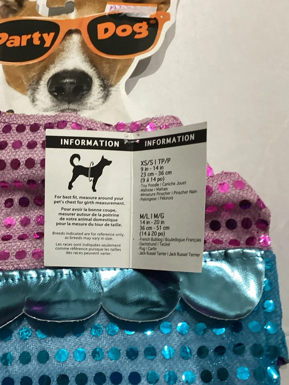 Sequin Mermaid Dog Costume - Pink & Blue Size XS/S